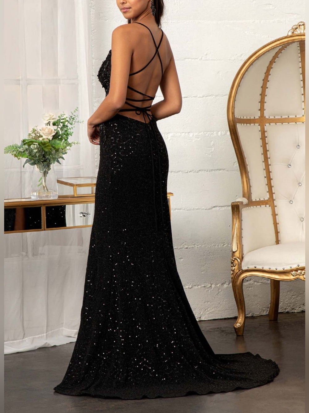 GLS by Gloria Ruched Waist Open Back Gown Size S